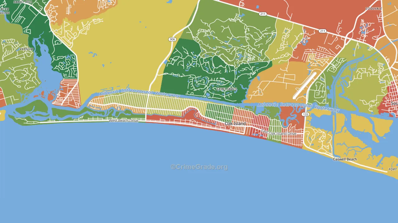 Oak Island, NC Map of Drug-Related Crime Rates