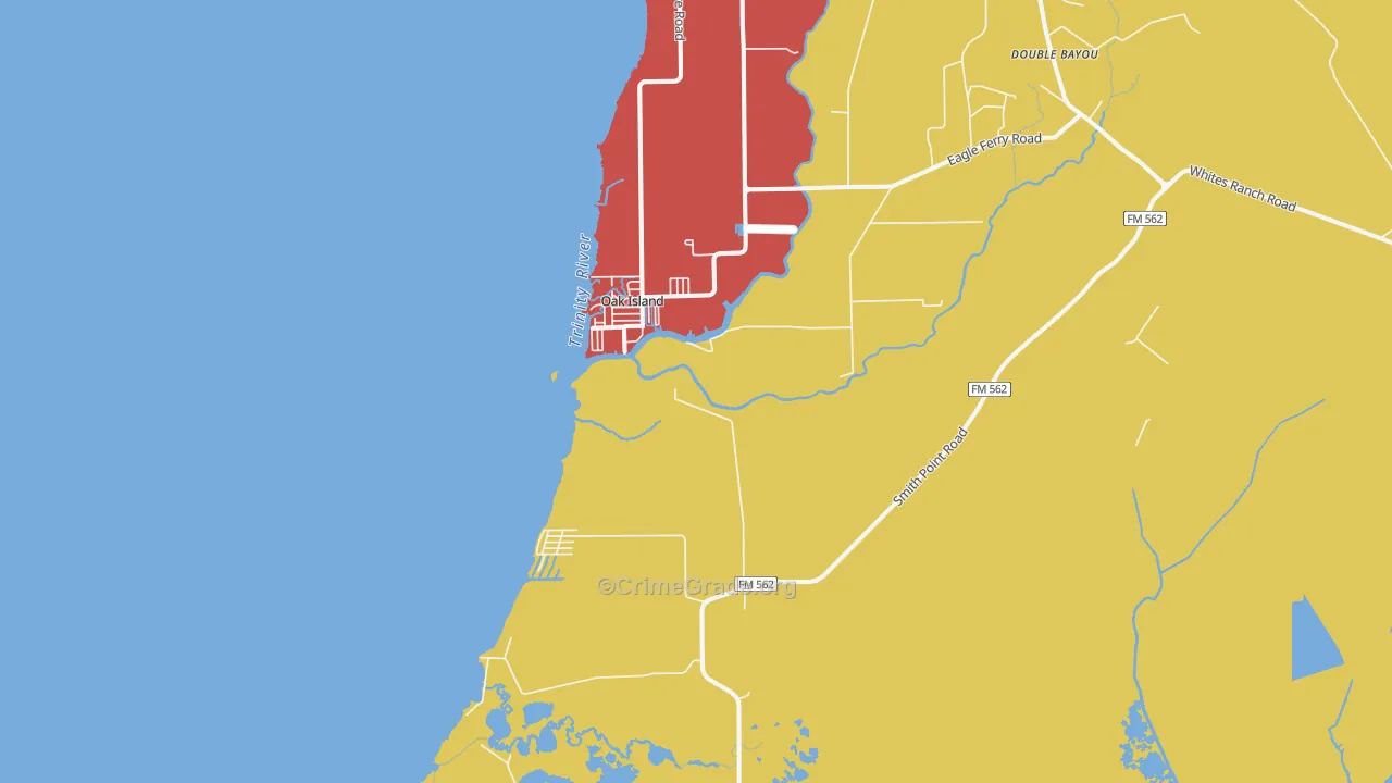 Oak Island, TX Map of Drug-Related Crime Rates