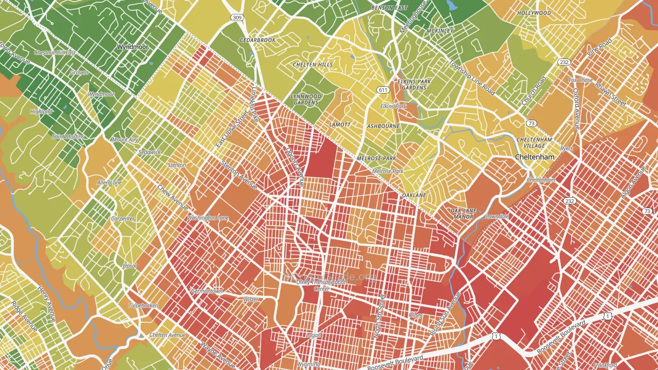 Oak Lane, Philadelphia, PA Map of Drug-Related Crime Rates
