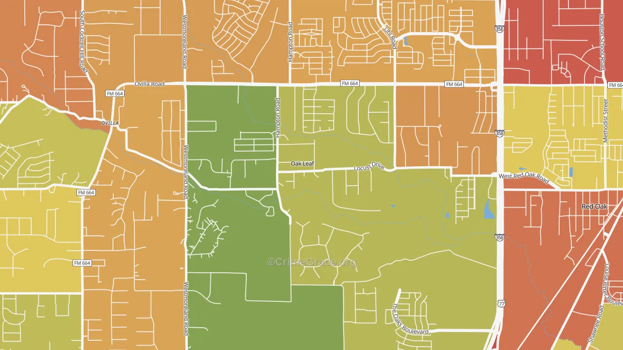 Oak Leaf, TX Map of Drug-Related Crime Rates