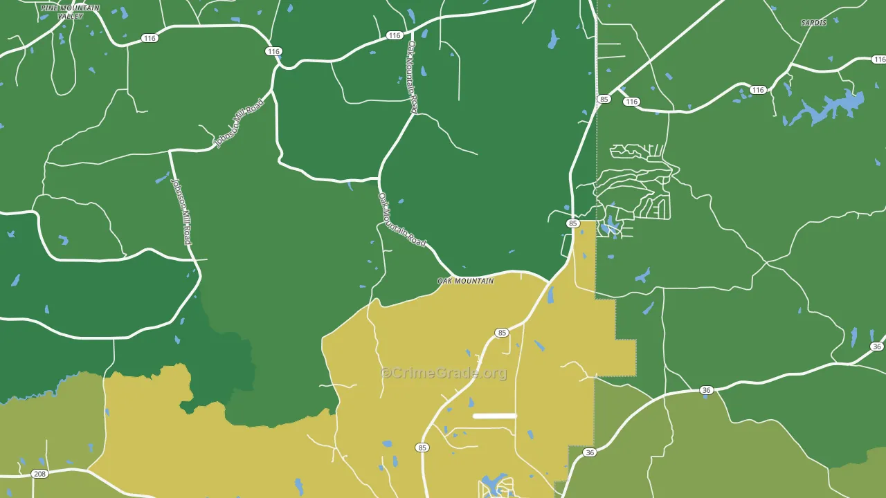 Oak Mountain, GA Map of Drug-Related Crime Rates