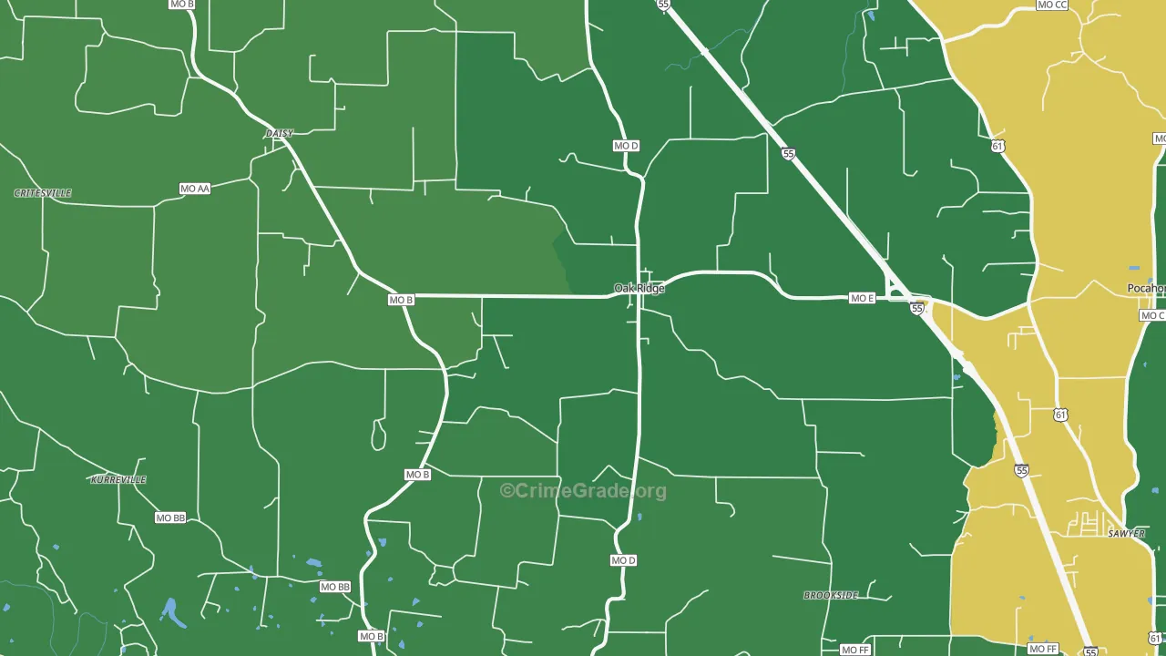 Oak Ridge, MO Map of Drug-Related Crime Rates