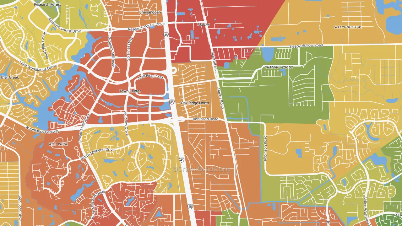 Oak Ridge North, TX Map of Drug-Related Crime Rates