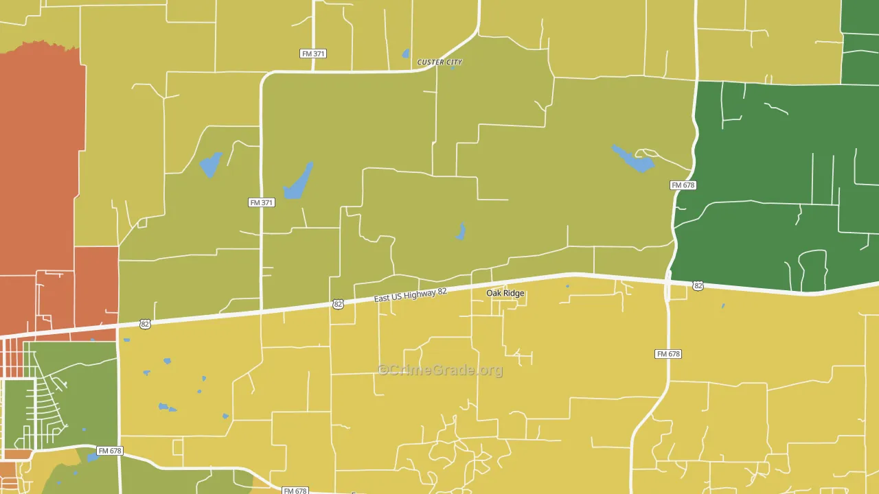 Oak Ridge, TX Map of Drug-Related Crime Rates