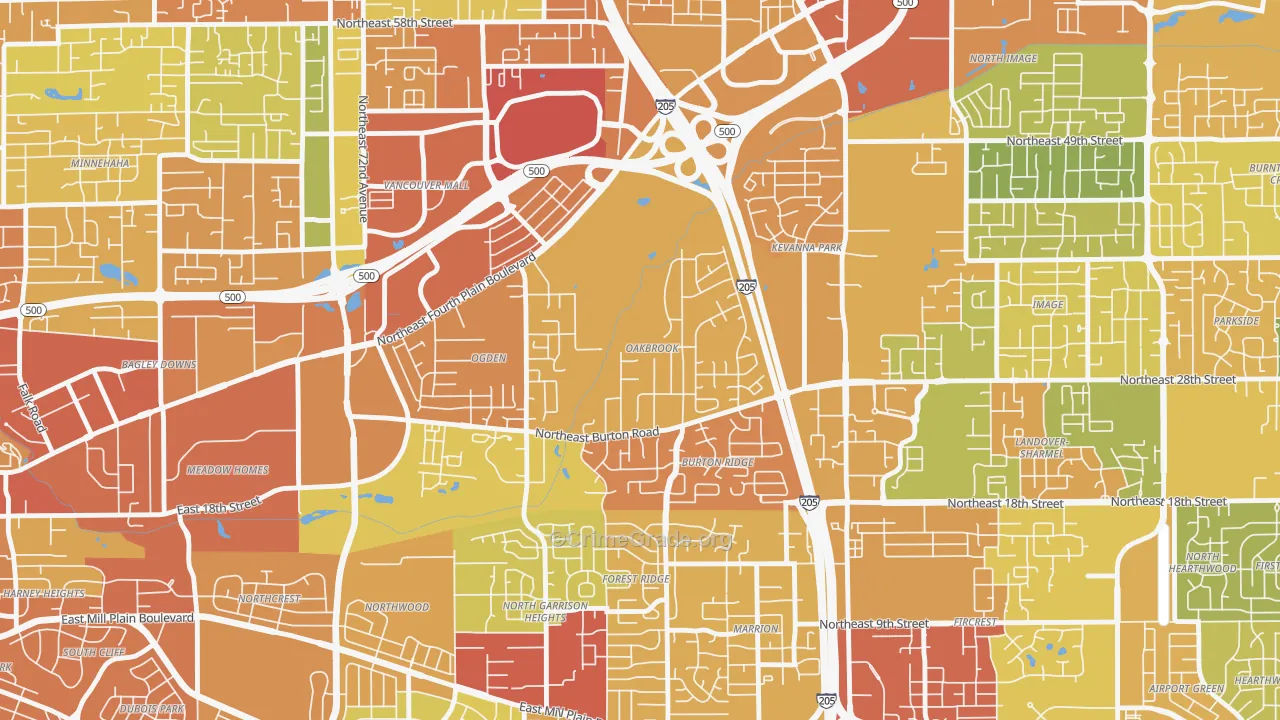 Oakbrook, Vancouver, WA Map of Drug-Related Crime Rates