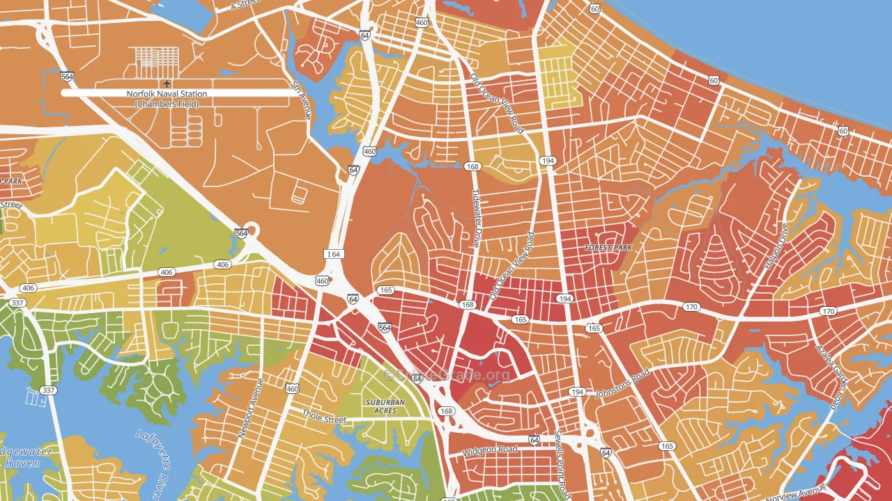 Oakdale Farms, Norfolk, VA Map of Drug-Related Crime Rates