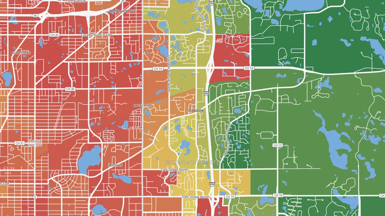 Oakdale, MN Map of Drug-Related Crime Rates