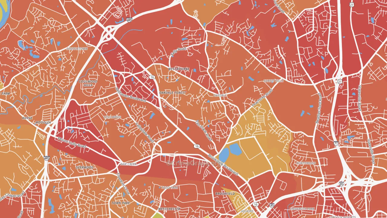 Oakdale South, Charlotte, NC Map of Drug-Related Crime Rates