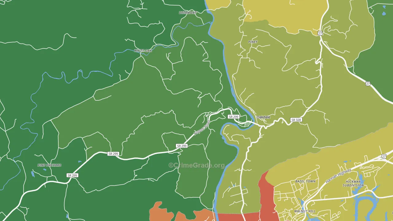 Oakdale, TN Map of Drug-Related Crime Rates