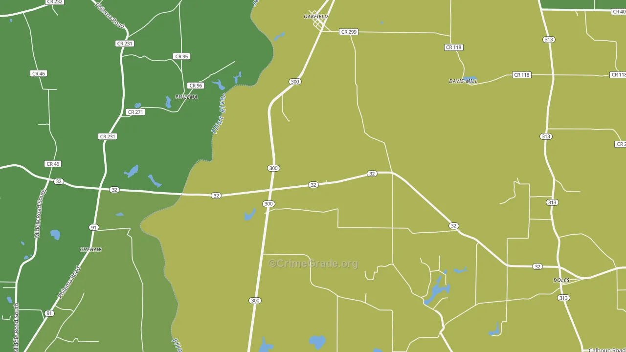 Oakfield, GA Map of Drug-Related Crime Rates