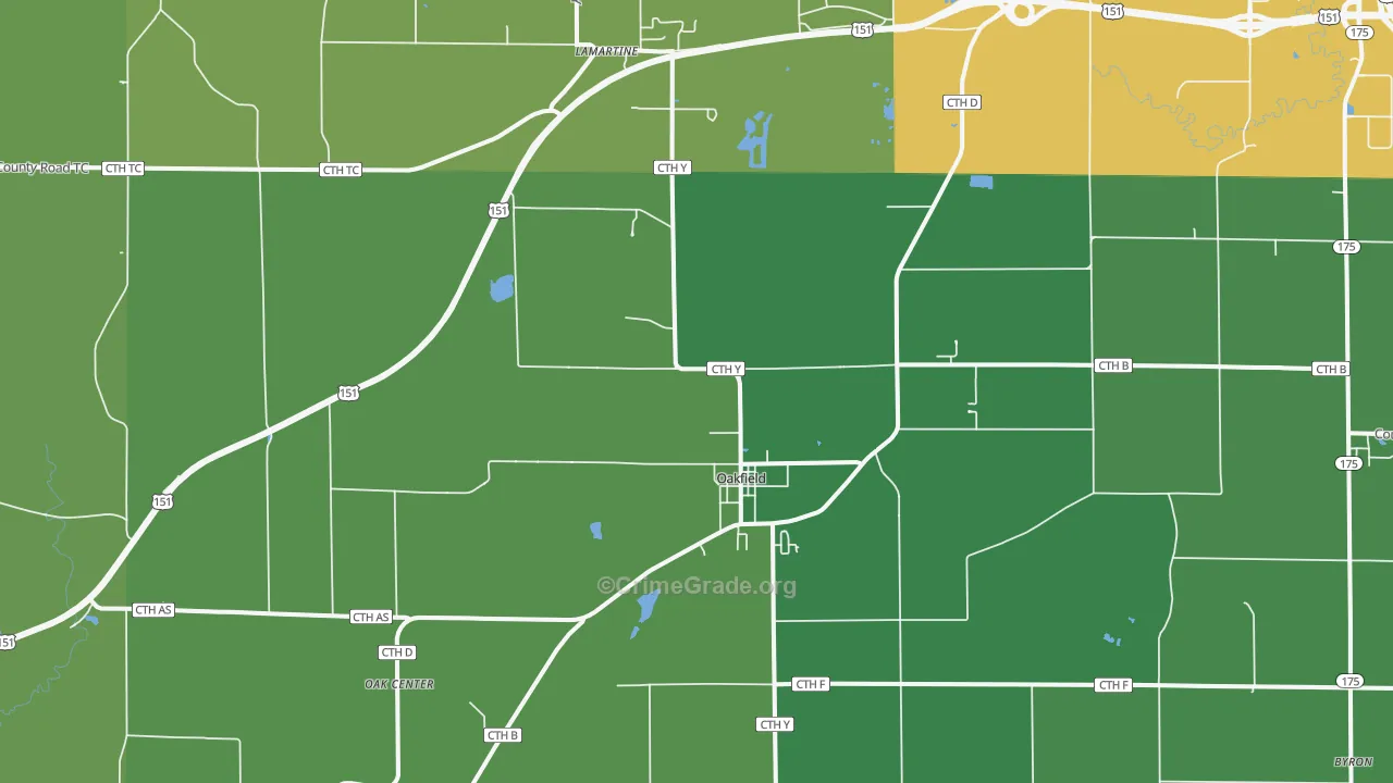 Oakfield, WI Map of Drug-Related Crime Rates