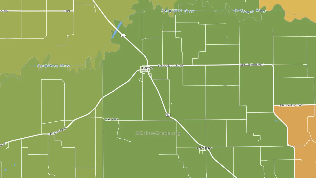 Oakford, IL Map of Drug-Related Crime Rates