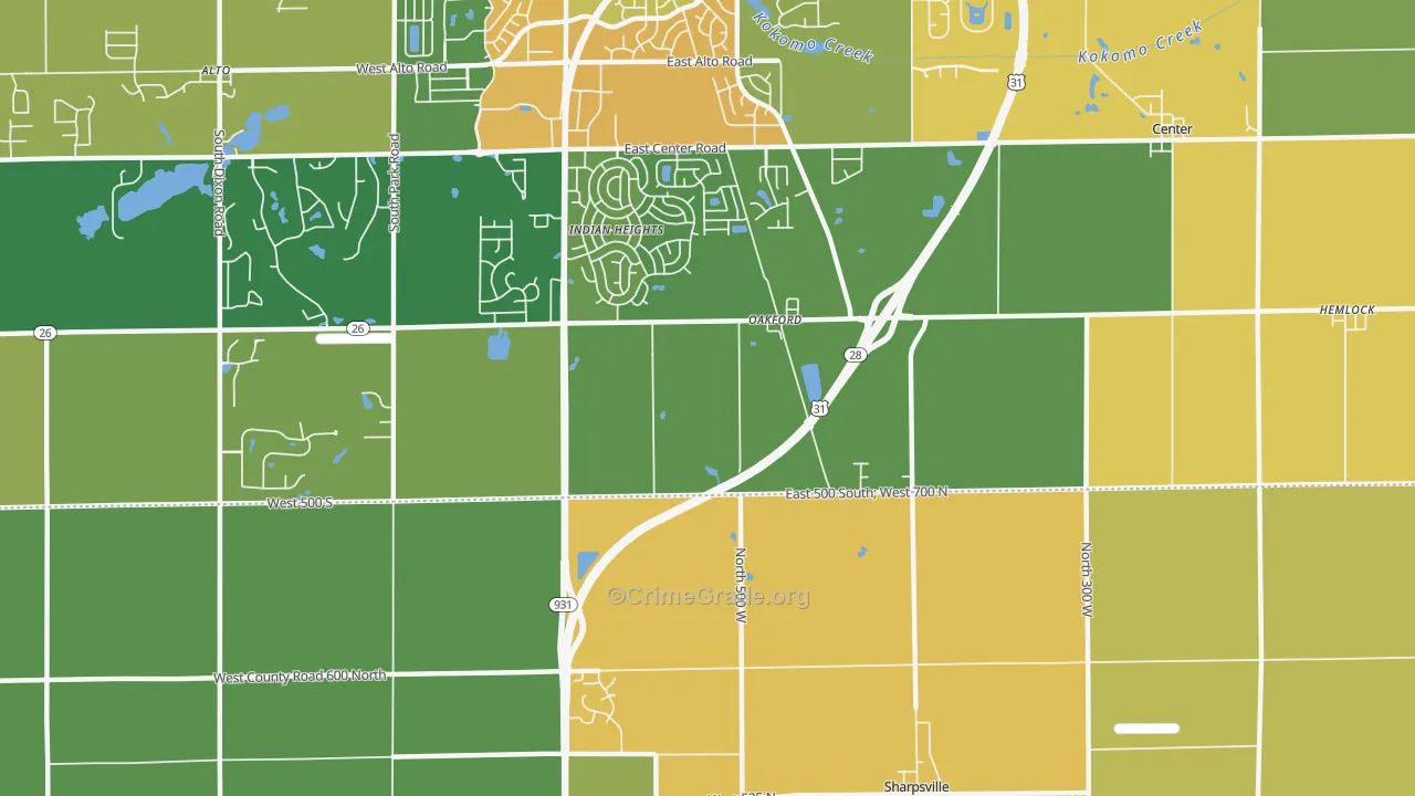 Oakford, IN Map of Drug-Related Crime Rates