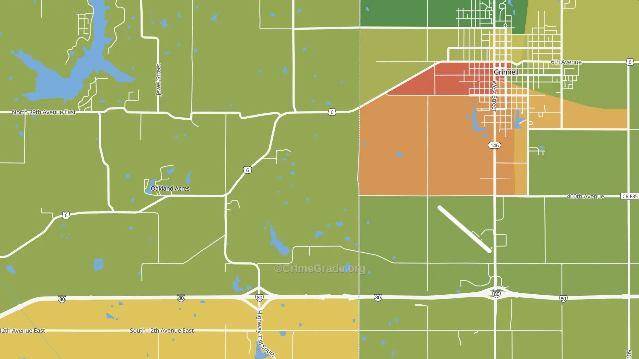 Oakland Acres, IA Map of Drug-Related Crime Rates