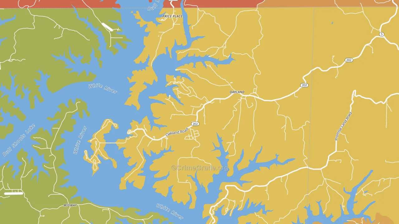 Oakland, AR Map of Drug-Related Crime Rates