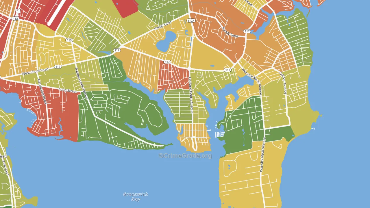 Oakland Beach, Warwick, RI Map of Drug-Related Crime Rates