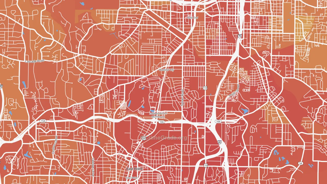 Oakland City, Atlanta, GA Map of Drug-Related Crime Rates