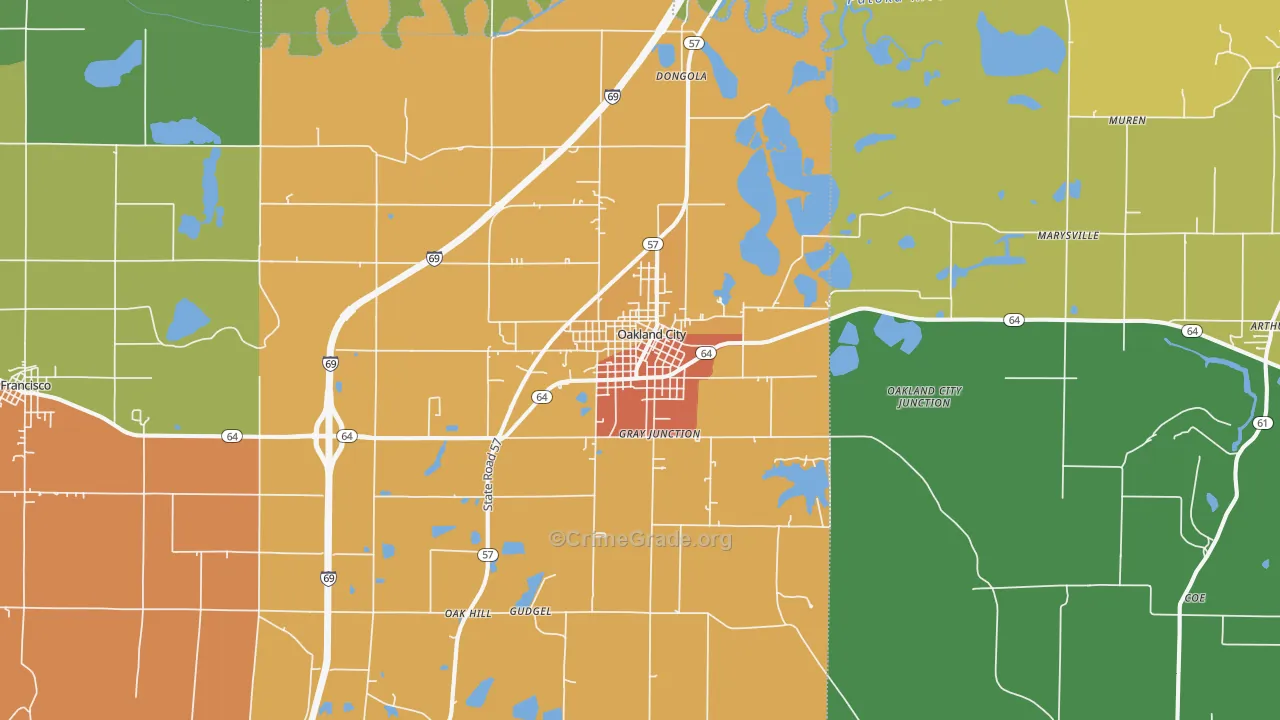 Oakland City, IN Map of Drug-Related Crime Rates