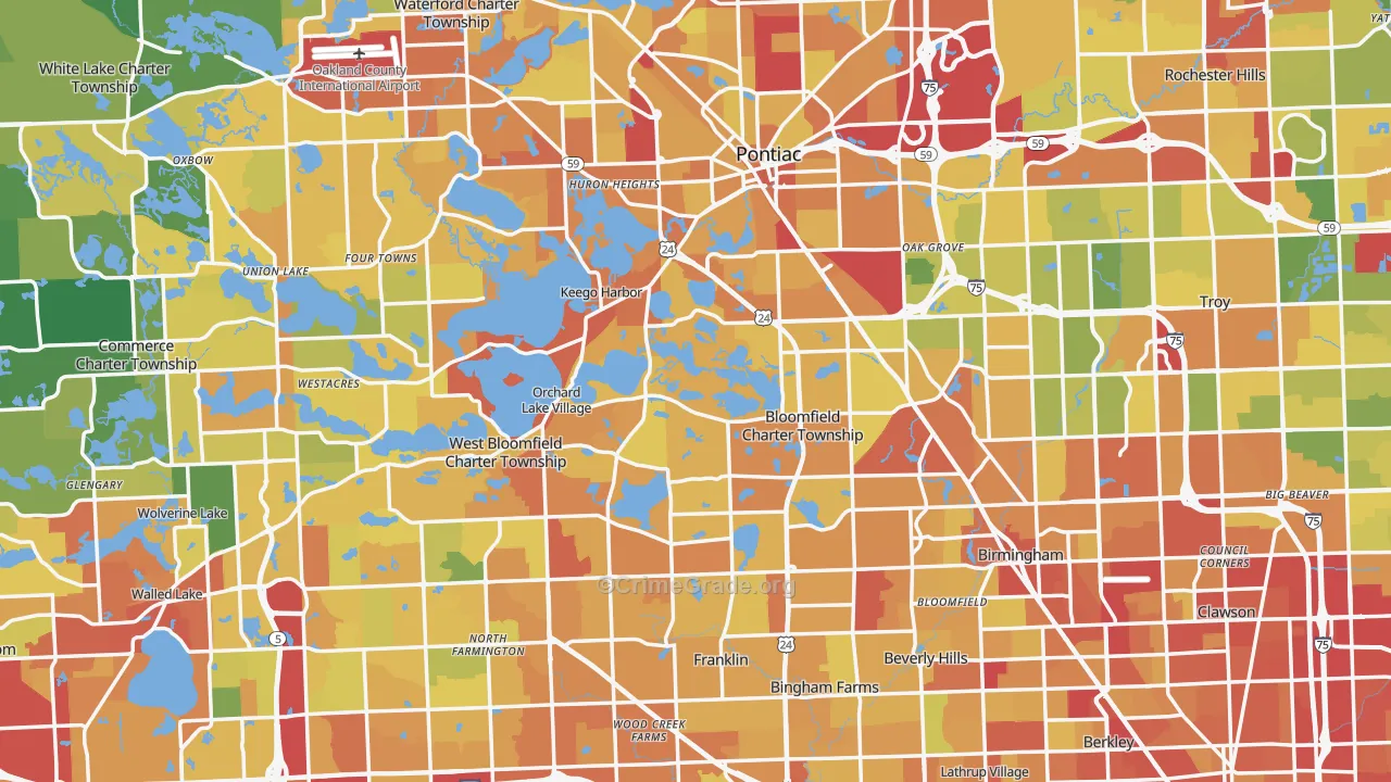 Oakland County, MI Map of Drug-Related Crime Rates
