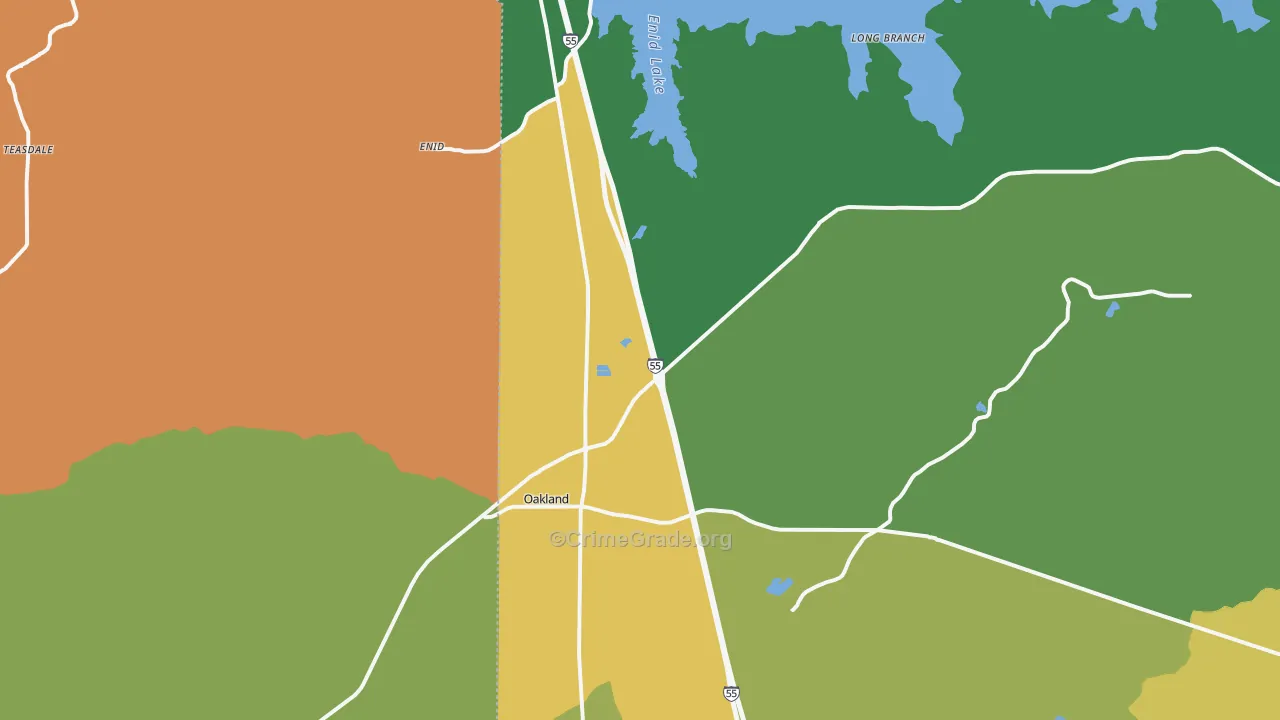 Oakland, MS Map of Drug-Related Crime Rates