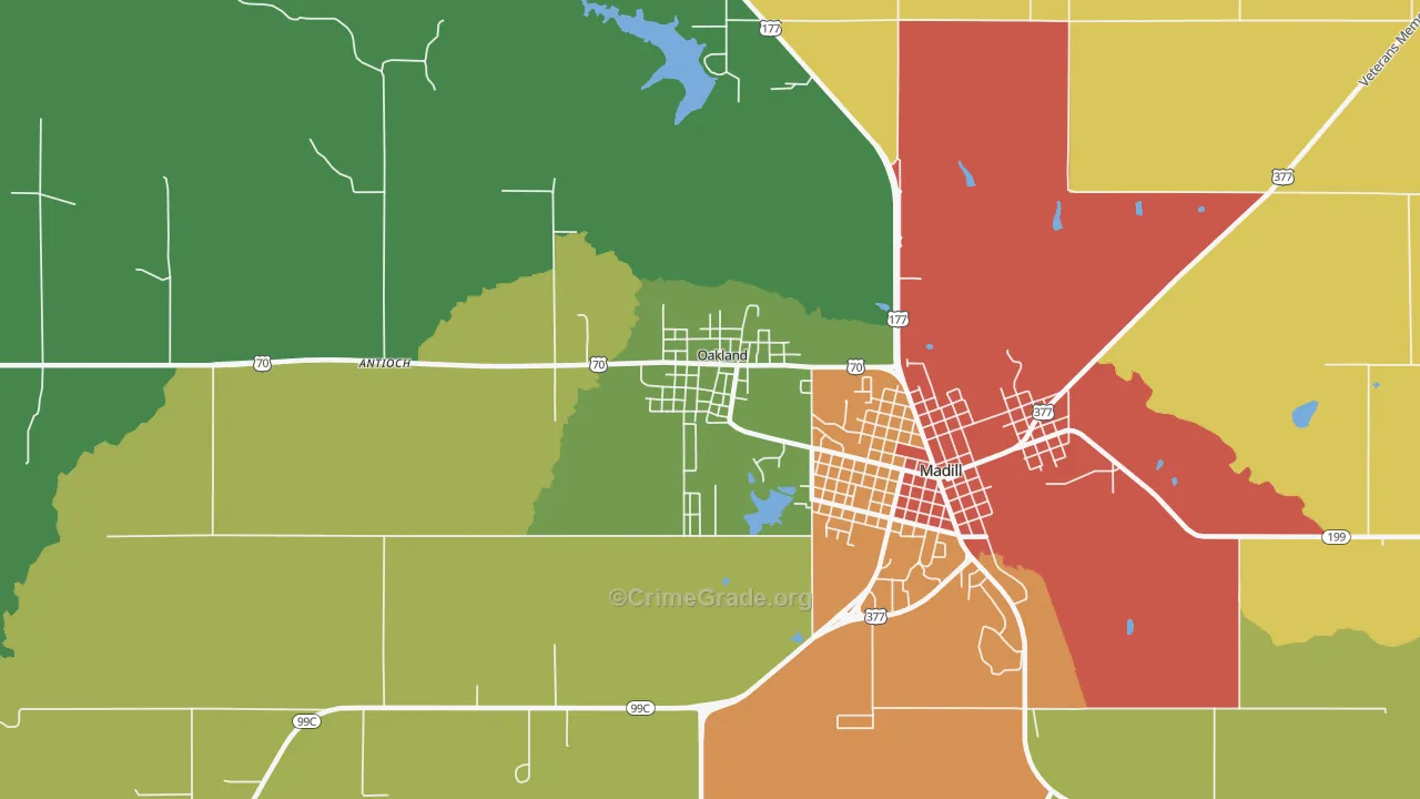 Oakland, OK Map of Drug-Related Crime Rates