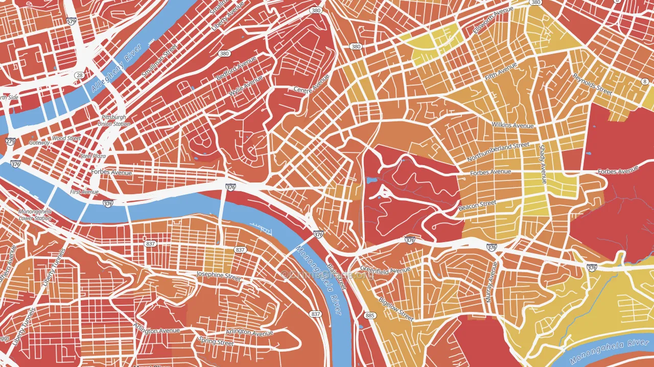 Oakland, Pittsburgh, PA Map of Drug-Related Crime Rates