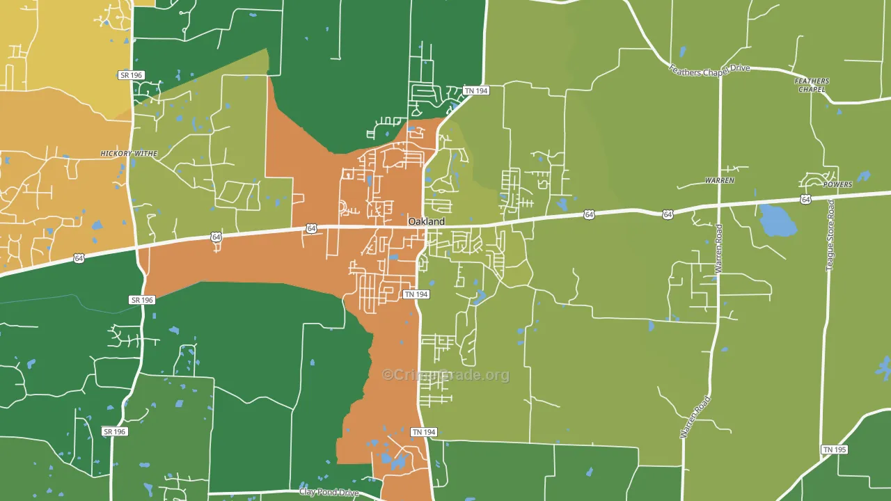 Oakland, TN Map of Drug-Related Crime Rates