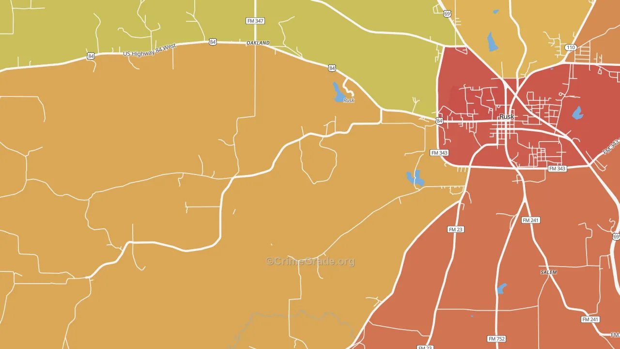 Oakland, TX Map of Drug-Related Crime Rates