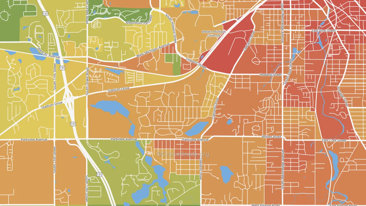 Oakland-Winchell, Kalamazoo, MI Map of Drug-Related Crime Rates