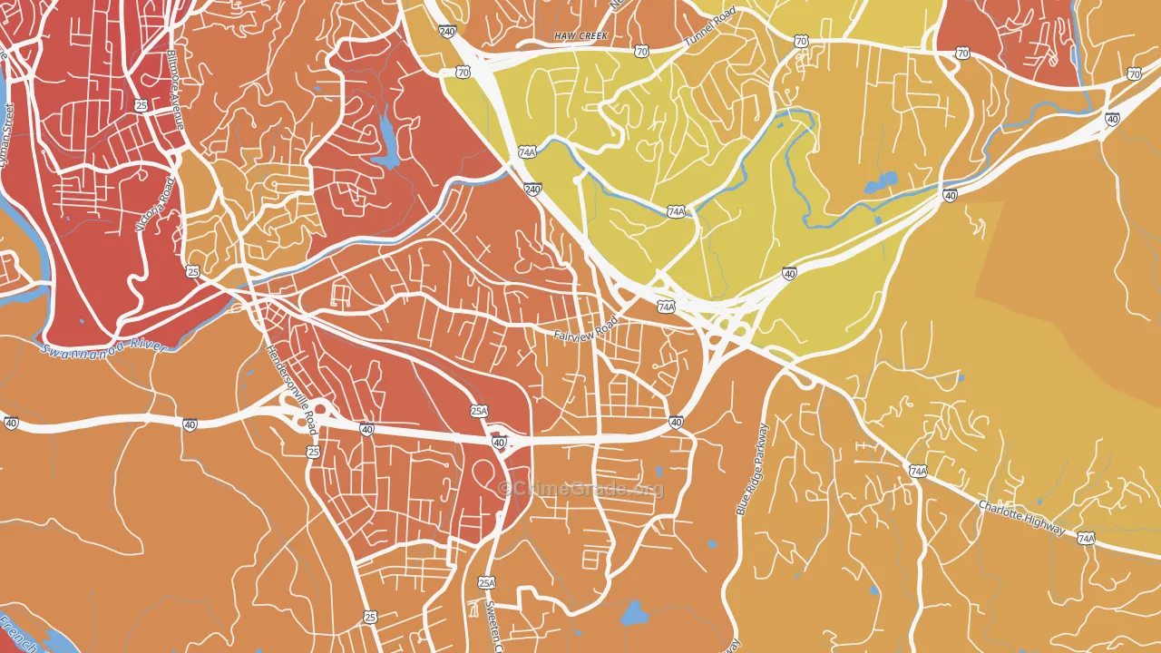Oakley, Asheville, NC Map of Drug-Related Crime Rates