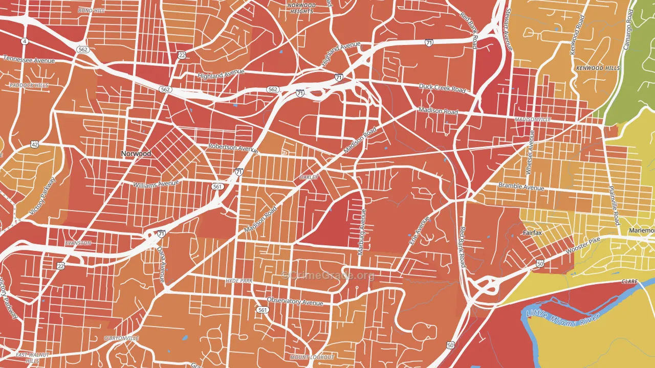 Oakley, Cincinnati, OH Map of Drug-Related Crime Rates