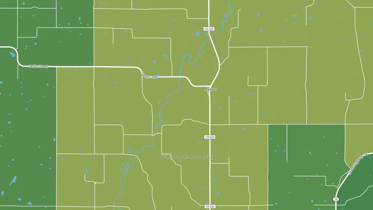 Oakley, IA Map of Drug-Related Crime Rates