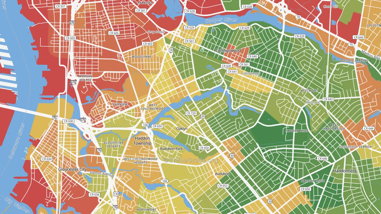 Oaklyn, NJ Map of Drug-Related Crime Rates