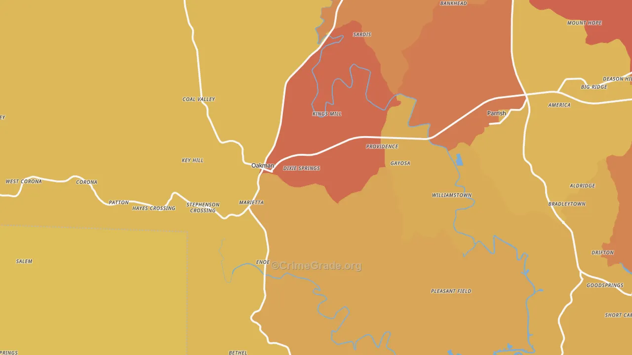 Oakman, AL Map of Drug-Related Crime Rates