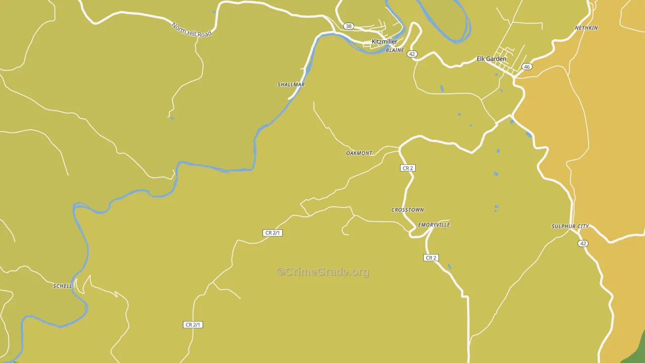 Oakmont, WV Map of Drug-Related Crime Rates