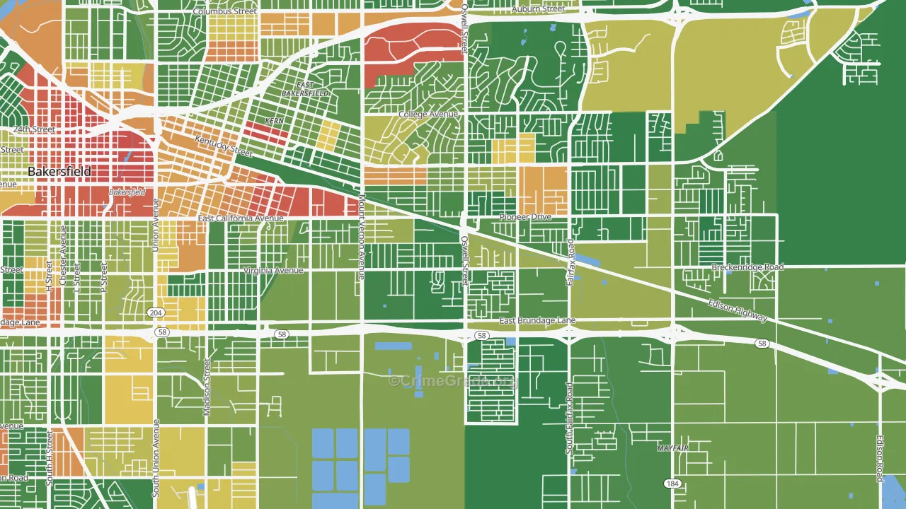 Oakridge, Bakersfield, CA Map of Drug-Related Crime Rates