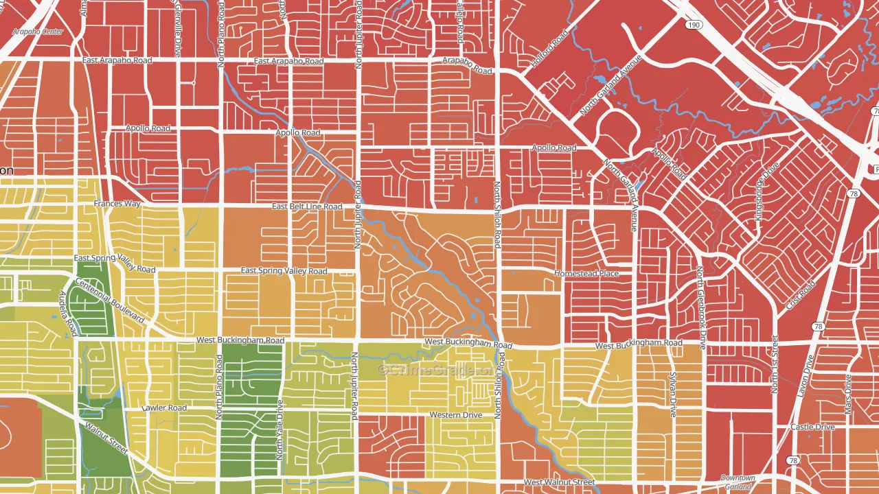 Oakridge, Garland, TX Map of Drug-Related Crime Rates