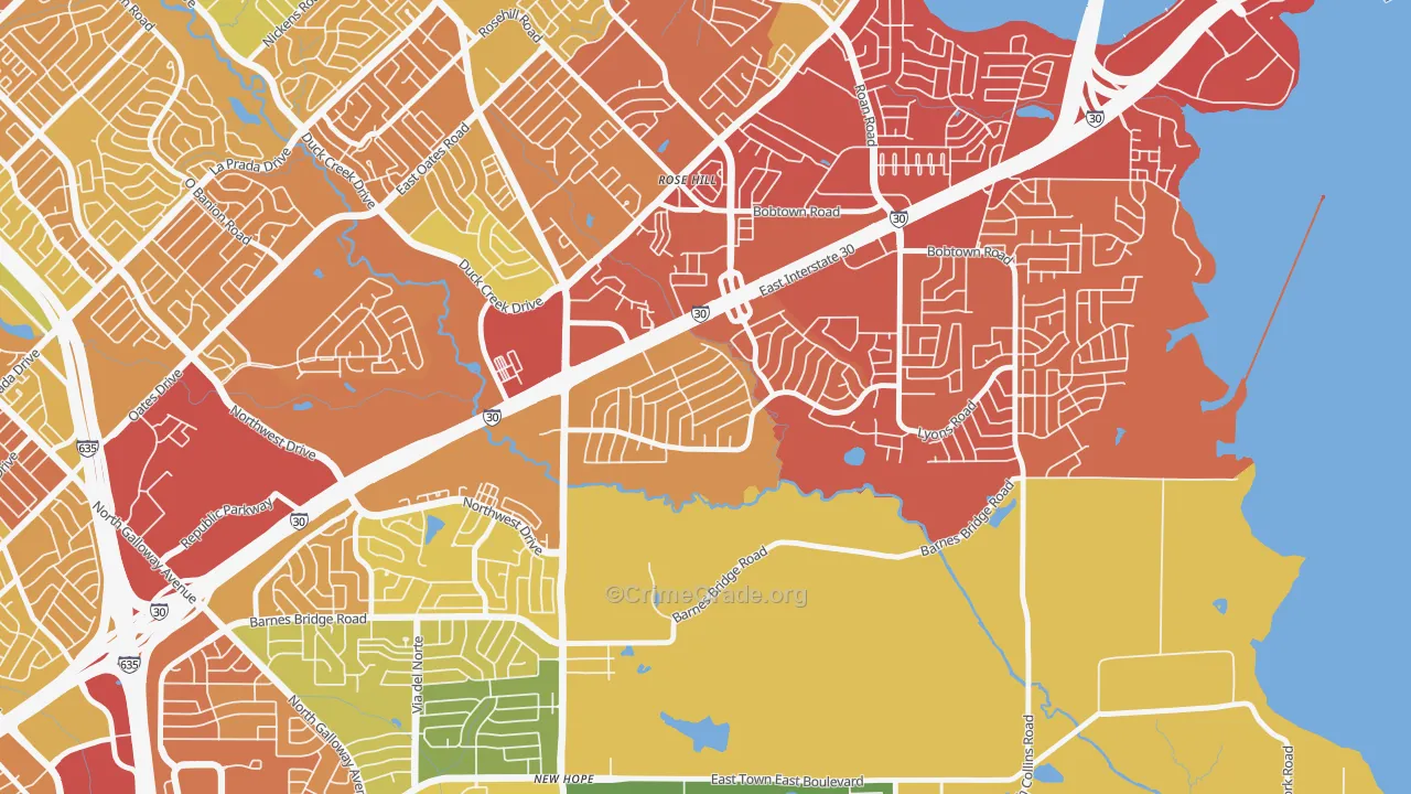 Oaks, Garland, TX Map of Drug-Related Crime Rates