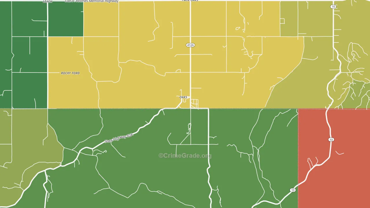 Oaks, OK Map of Drug-Related Crime Rates