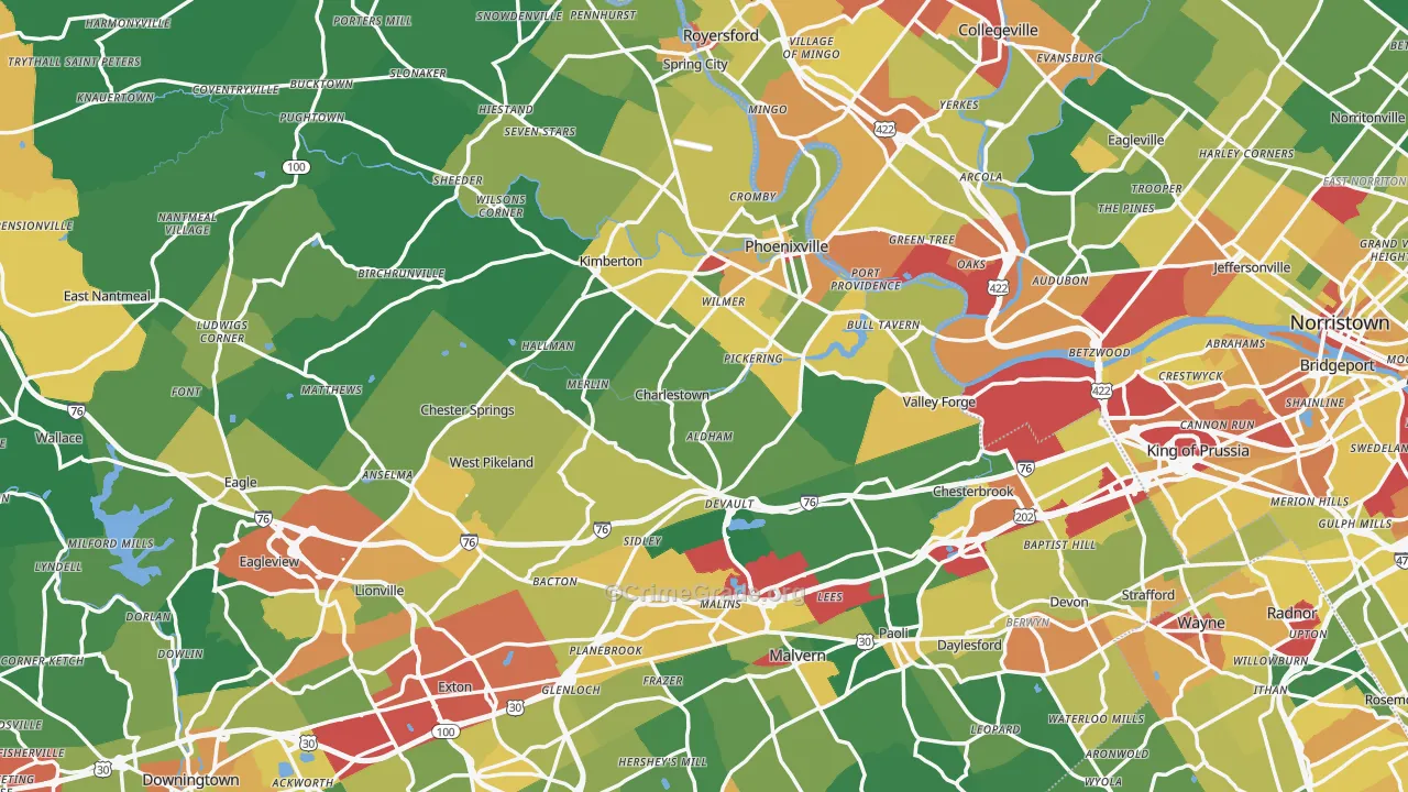 Oaks, PA Map of Drug-Related Crime Rates