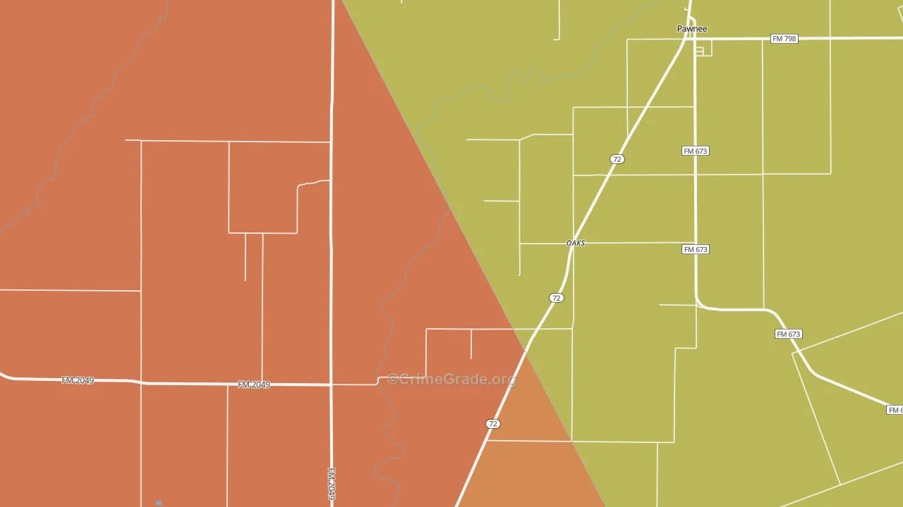 Oaks, TX Map of Drug-Related Crime Rates