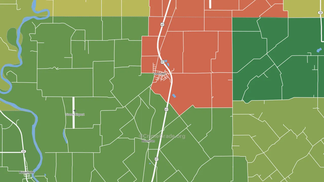 Oaktown, IN Map of Drug-Related Crime Rates