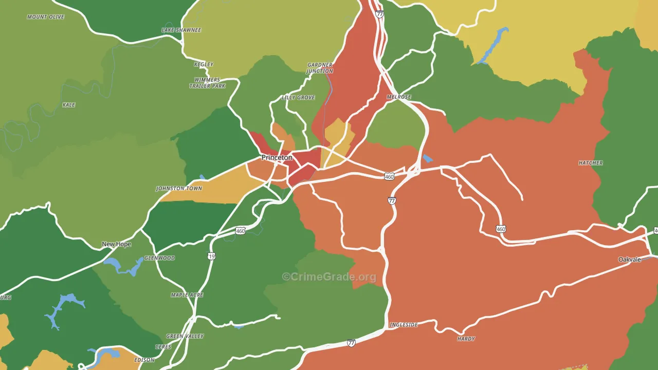 Oakvale, WV Map of Drug-Related Crime Rates