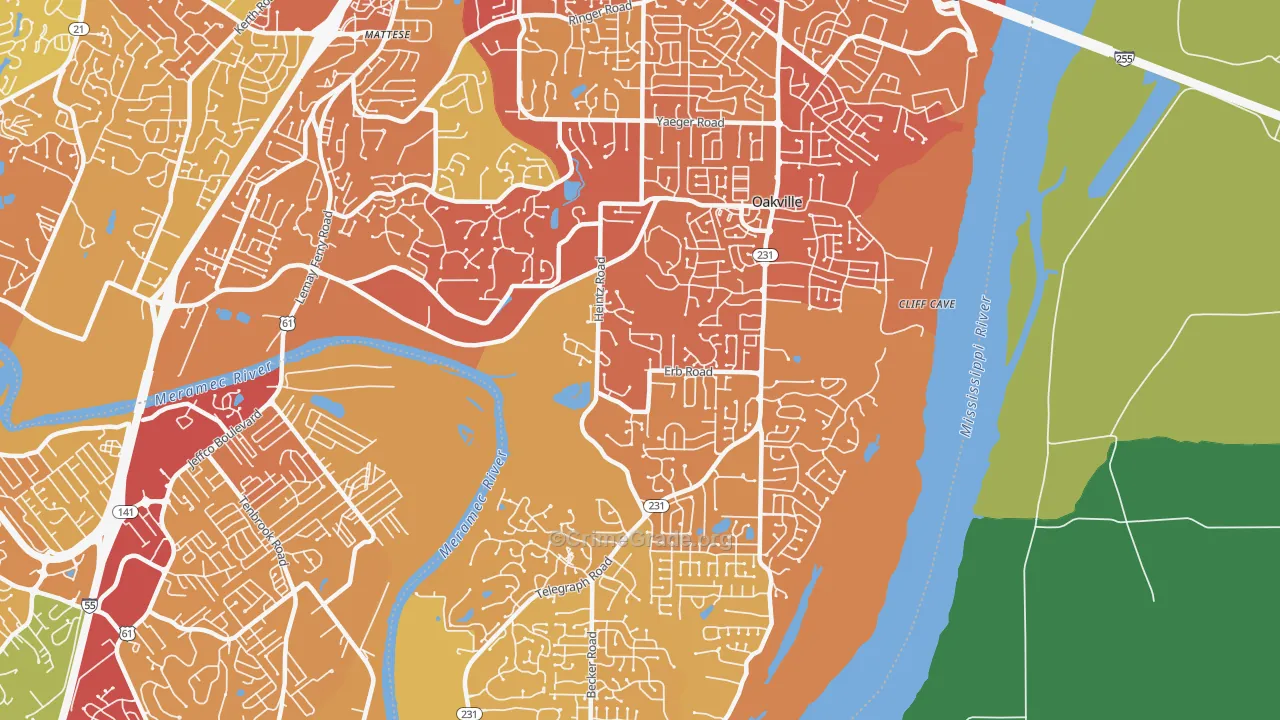 Oakville, MO Map of Drug-Related Crime Rates