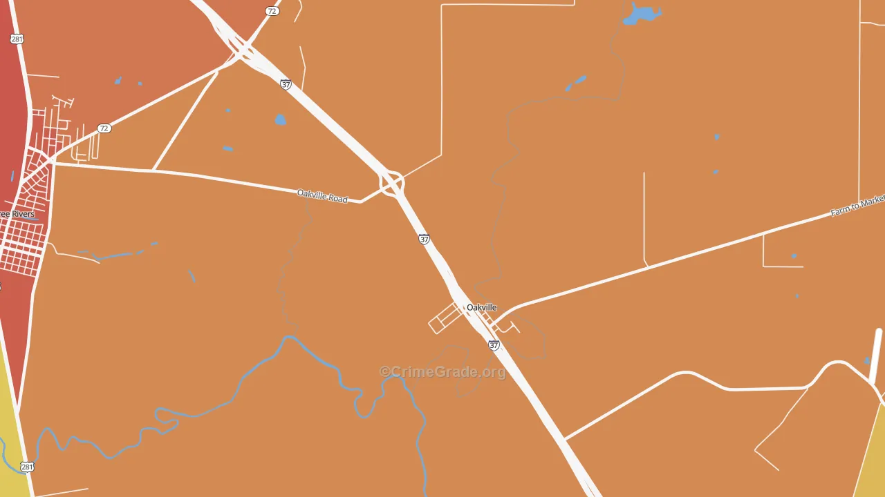 Oakville, TX Map of Drug-Related Crime Rates