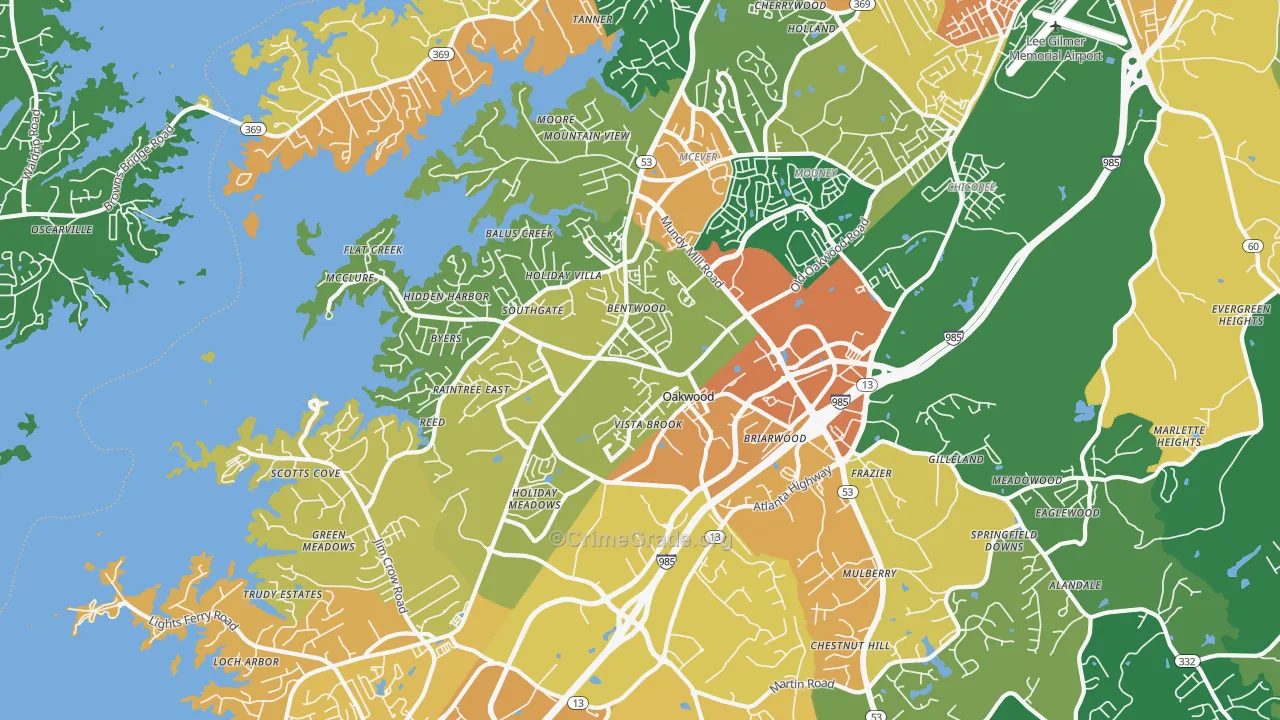 Oakwood, GA Map of Drug-Related Crime Rates