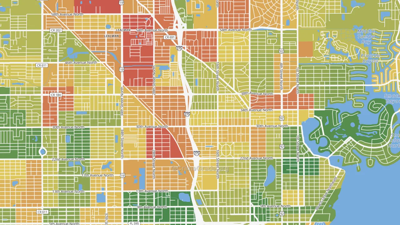 Oakwood Gardens, St. Petersburg, FL Map of Drug-Related Crime Rates