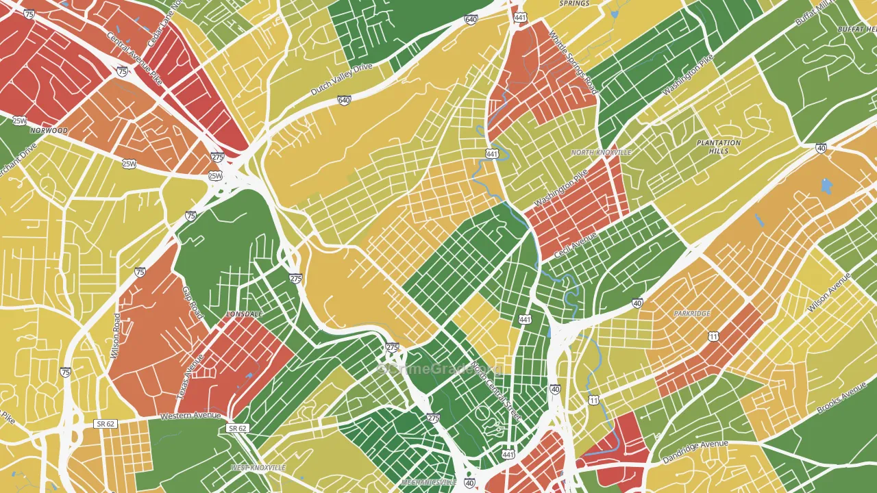 Oakwood, Knoxville, TN Map of Drug-Related Crime Rates