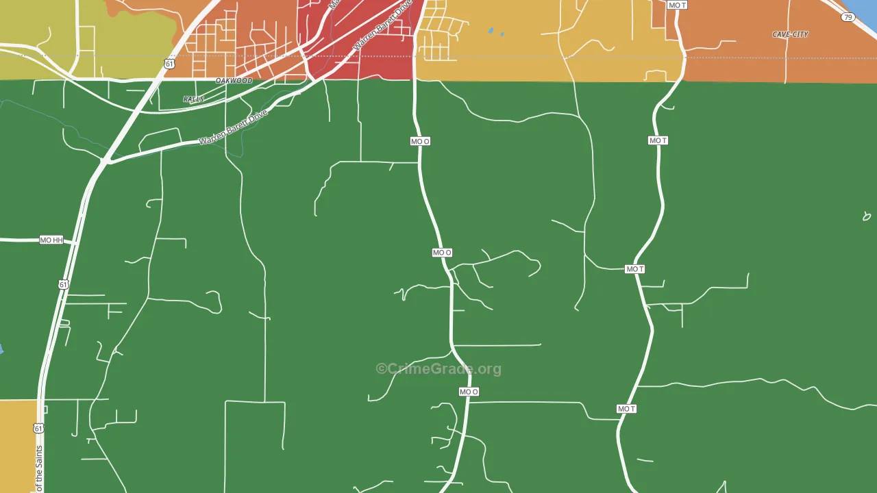 Oakwood, MO Map of Drug-Related Crime Rates