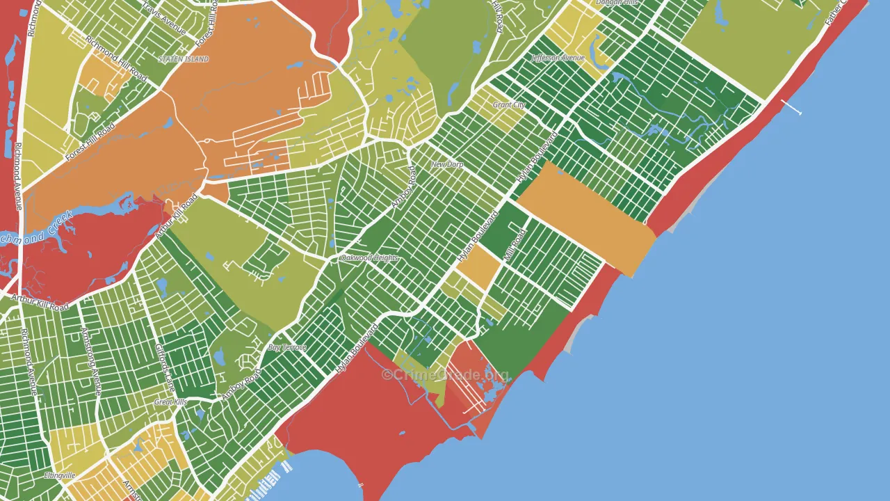 Oakwood, Staten Island, NY Map of Drug-Related Crime Rates
